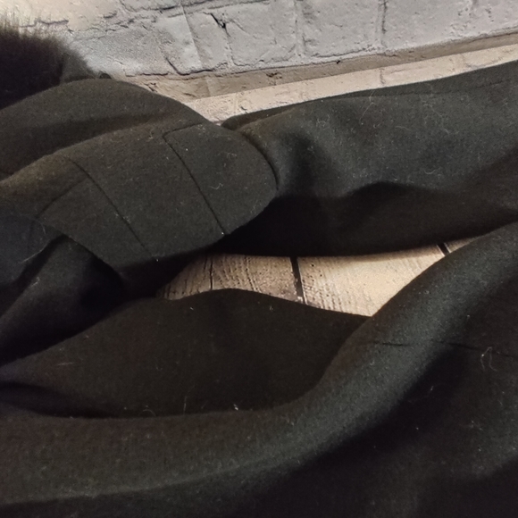 Steve by Searle Fur Trim Hood Long Coat Cashmere Blend Coat Size 10 Black - Picture 10 of 14